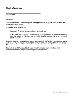 Firefighter Health Screening Questionnaire
