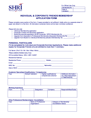 SHRI Membership Application Form
