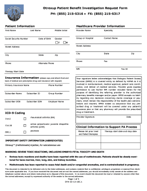 Otrexup Patient Benefit Investigation Request Form