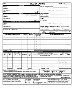Bill of Lading Form