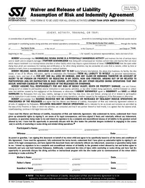 Scuba Diving Waiver and Release of Liability
