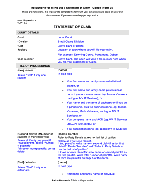 Statement of Claim - Goods Form 3B