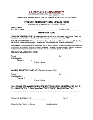 Student Address/Phone Update Form