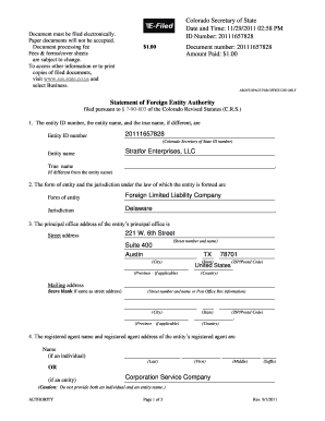 Colorado Statement of Foreign Entity Authority