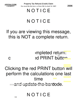 Arizona Property Tax Refund Claim Form 140PTC