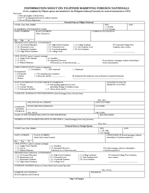 Information Sheet on Filipinos Marrying Foreign Nationals