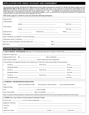 Application for Credit Account and Agreement