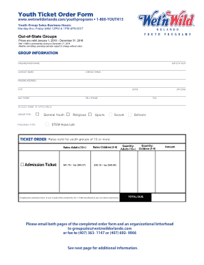 Youth Ticket Order Form
