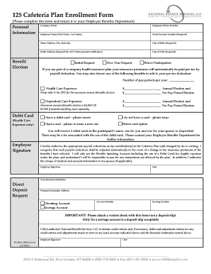 Cafeteria Plan Enrollment Form