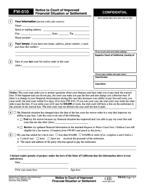 Notice to Court of Improved Financial Situation or Settlement