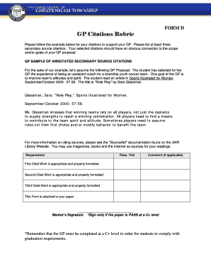 Graduation Project Citations Rubric Form
