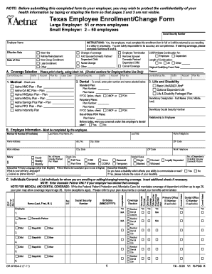 Texas Employee Enrollment/Change Form