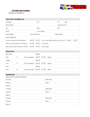 Other Mothers Employment Application