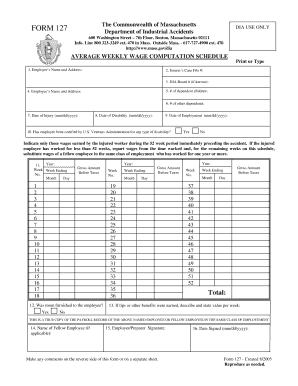 Massachusetts Average Weekly Wage Computation Schedule