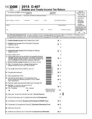 North Carolina 2015 D-407 Estate and Trust Income Tax Return