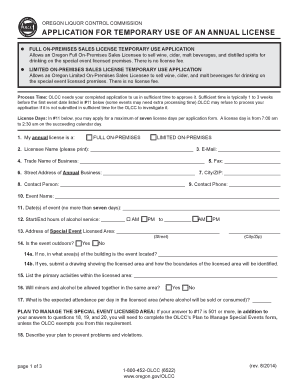 Oregon Temporary Alcohol License Application