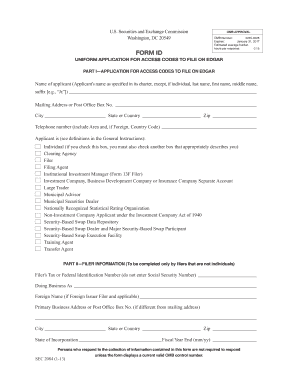 Form ID Application for EDGAR Access Codes