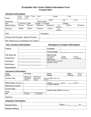 Scottsdale Vein Center Patient Information Form