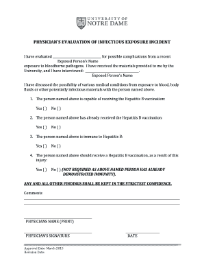 Physician's Evaluation of Infectious Exposure Incident