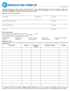 Medication Form for Parkinson's Disease
