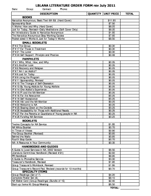 Narcotics Anonymous Literature Order Form
