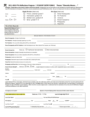 2011-2012 PTA Reflections Program Student Entry Form