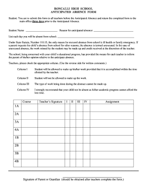Anticipated Absence Form