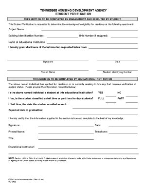 Tennessee Student Verification Form