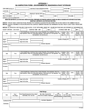 QA Inspection Form - Environmental Readings & Paint Storage