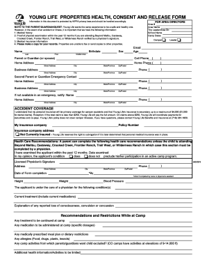 Young Life Properties Health Consent and Release Form