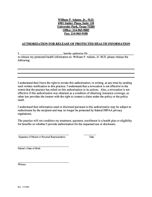 Authorization for Release of Protected Health Information