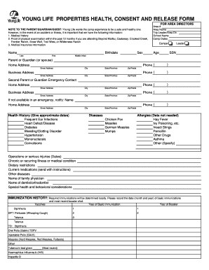 Young Life Properties Health Consent and Release Form