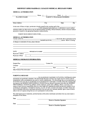 Midwest Ohio Baseball League Medical Release Form
