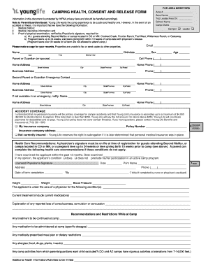 Camping Health Consent and Release Form