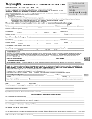 Camping Health Consent and Release Form