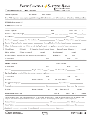 First Central Savings Bank Credit Application