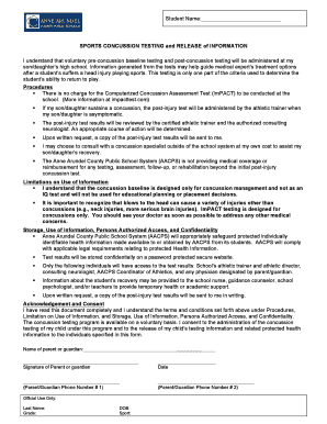 Sports Concussion Testing and Release of Information