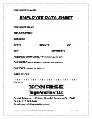 Employee Data Sheet