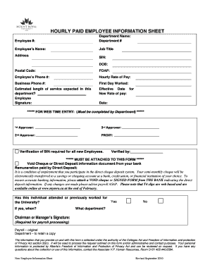 Hourly Paid Employee Information Sheet