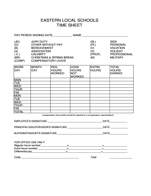 Eastern Local Schools Time Sheet
