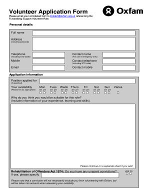 Volunteer Application Form - Charity Job