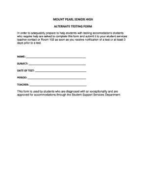 Alternate Testing Form - Mt Pearl senior high