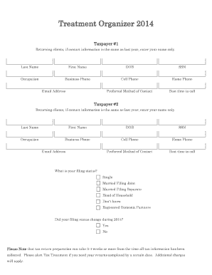 2014 Tax Treatment Organizer