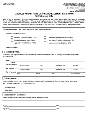 California Address or Name Change Card Form