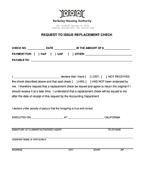 Request to Issue Replacement Check