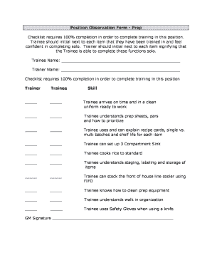Position Observation Form - Prep
