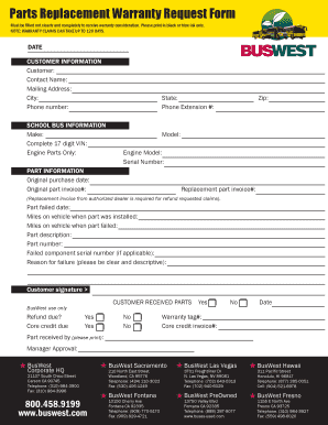 Parts Replacement Warranty Request Form