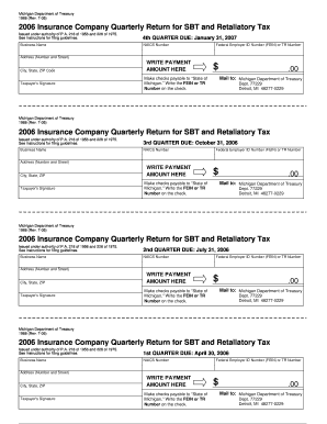 Michigan Insurance Company Quarterly Return for SBT and Retaliatory Tax