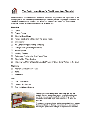 Perth Home Buyer's Final Inspection Checklist