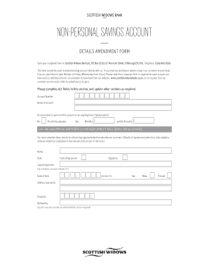 Non-Personal Savings Account Details Amendment Form